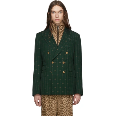 Gucci Interlocking G Stripe Wool Jacket In 3003 Green