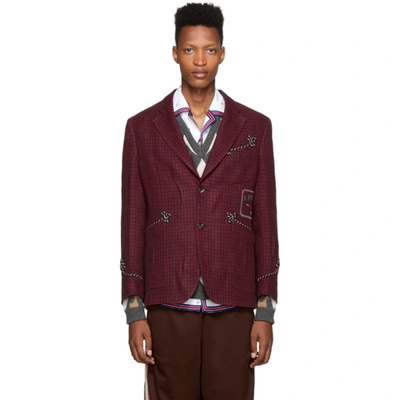 Gucci Linen Jacket With "cassandra" Patch In 6431 Red