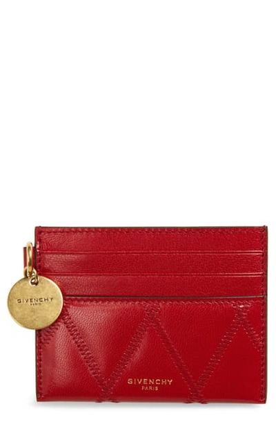 Givenchy Losange Quilted Leather Card Case In Red