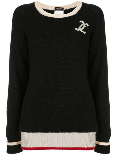 Pre-owned Chanel Cc Logo Long Sleeve Cashmere Sweater In Black