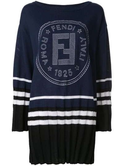 Pre-owned Fendi Logo Print Jumper Dress In Blue
