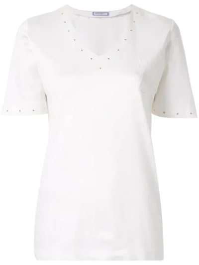 Pre-owned Saint Laurent Stud Embellished Top In White