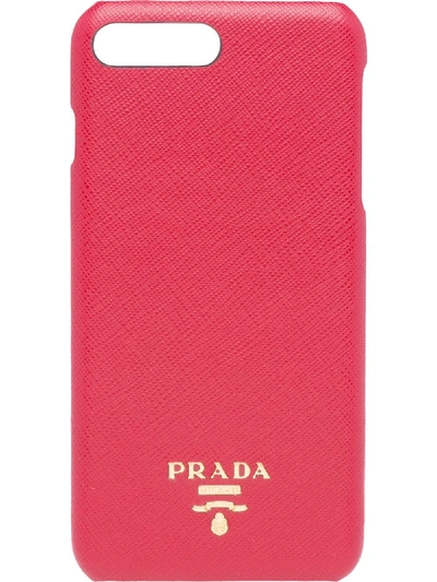 Prada Iphone 7 Plus-hülle Aus Leder - Rosa In Red