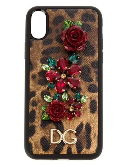 Dolce & Gabbana Leopard Print Iphone X Case In Black/brown