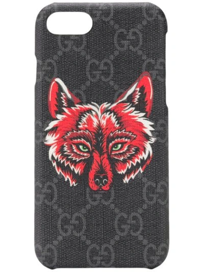 Gucci Iphone 8-hülle Mit Wolf-print - Schwarz In Black