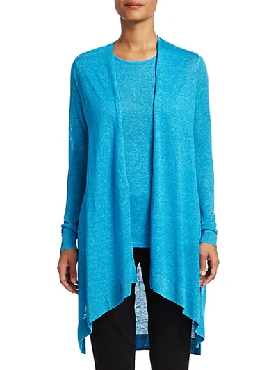 Saks Fifth Avenue Women's Collection Silk & Linen Longline Open-front Cardigan In Vivid Turquoise