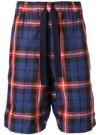 White Mountaineering Checked Shorts In Blue