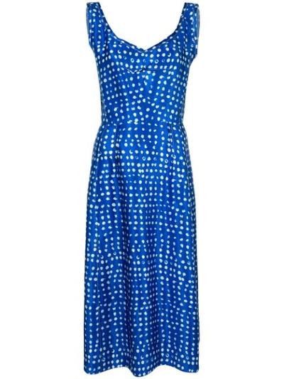 Marni V-neck Polka-dot Dress In Blue