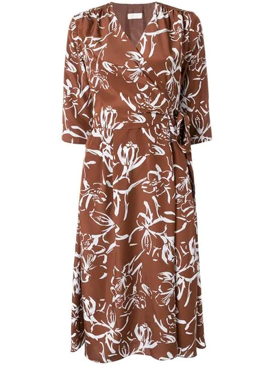 Ballsey Floral Print Wrap Dress - Brown