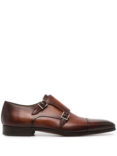 Magnanni Burnished Leather Double Monk-strap Shoes In Tobacco