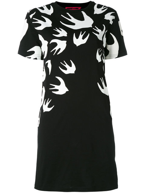 Mcq By Alexander Mcqueen Black & White Swallow Signature T-shirt Dress | ModeSens