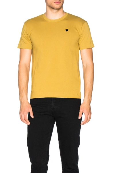 Comme Des Garçons Play Small Black Emblem Cotton Tee In Yellow