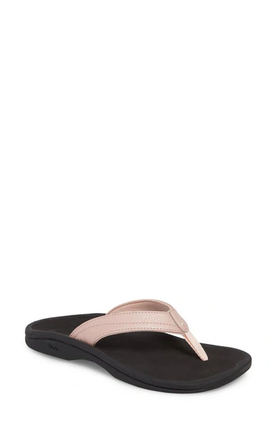 Olukai Ohana Flip Flop In Petal Pink/ Black Leather