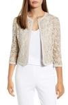 Anne Klein Floral Lace Crop Cardigan In Oyster Shell