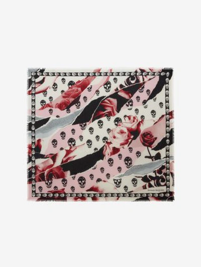 Alexander Mcqueen Torn Rose Shawl In Ivory/pink