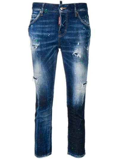 Dsquared2 Paint Splattered Skinny Jeans In Blue
