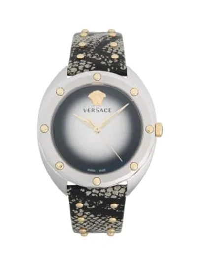 Versace Stainless Steel & Leather-strap Watch In Grey