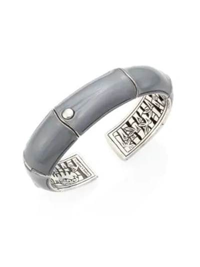 John Hardy Bamboo Small Enamel & Sterling Silver Kick Cuff In Grey