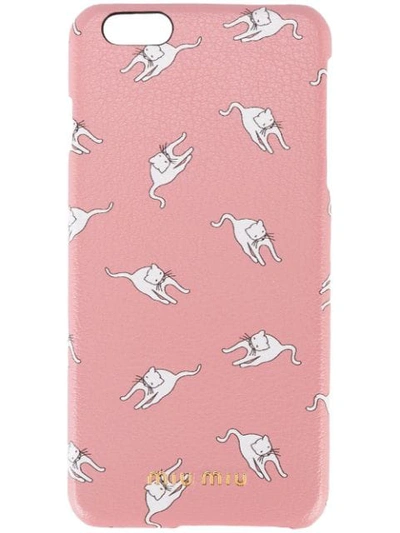 Miu Miu Cat Print Iphone 6 Plus Case In Pink