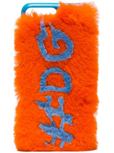 Dolce & Gabbana Iphone 7 Plus Cover In Two-tone Rabbit Fur In Orange