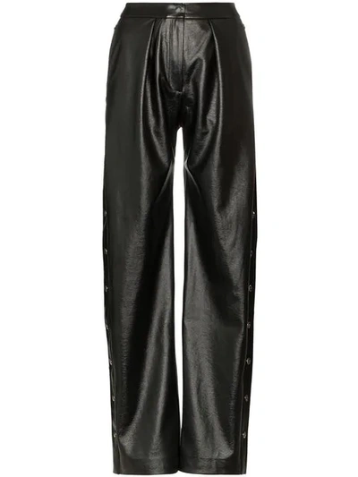 Materiel Pleated Faux Leather Wide-leg Pants In Black