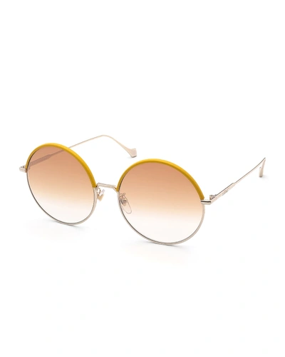 Loewe Leather Rimmed Round Sunglasses In Sky Blue