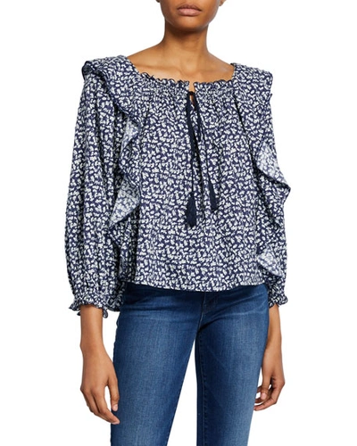 The Great The Song Floral-print Ruffle Top In Nvy Shadow Floral