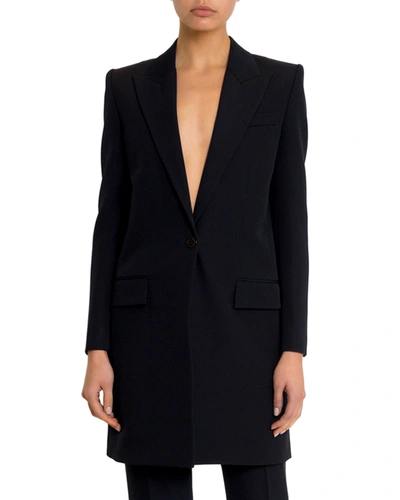 Givenchy Long Wool One-button Blazer In Navy
