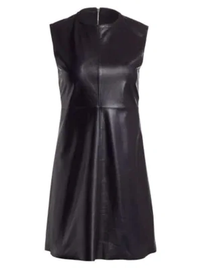 Helmut Lang Crewneck Open-back Mini Leather Dress In Ink