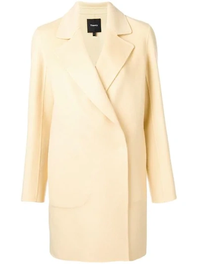Theory Double-breasted Fitted Coat In Neutrals