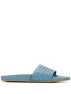 Bottega Veneta Lake Woven Nappa Slides In Light Blue