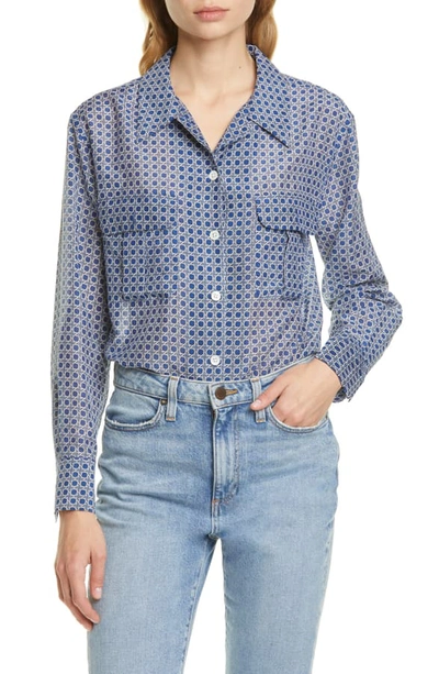 Equipment Videlle Button-front Long-sleeve Cotton/silk Shirt In True Blue Multi