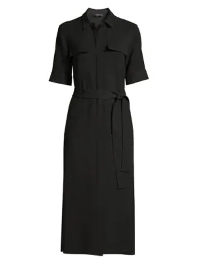 Lafayette 148 Doha Button-front Short-sleeve Finesse Crepe Shirtdress In Black