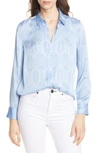 Equipment Leema Printed Button-front Satin Blouse In Della Robbia Blue/blue Aere