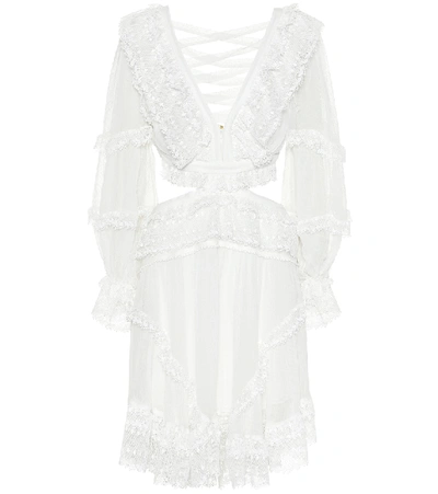 Zimmermann Suraya Cutout Ruffle Mini Dress In White