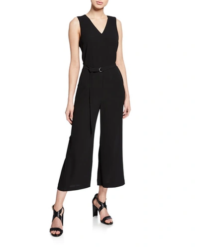 Michael Michael Kors V-neck Sleeveless Crop Jumpsuit W/ D-ring Belt In Black