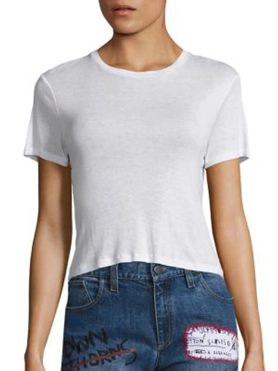 Alice And Olivia Alice + Olivia Cindy Crewneck Cropped Tee In White