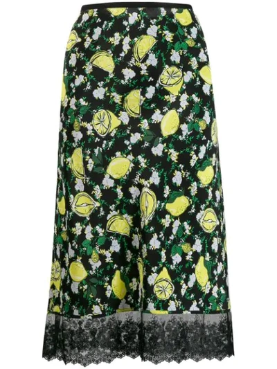 Diane Von Furstenberg Chrissy Lemon-print A-line Skirt With Lace In Lemons Collage Black