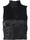 Cinq À Sept Capri Keyhole Turtleneck Sleeveless Silk Crop Top In Black