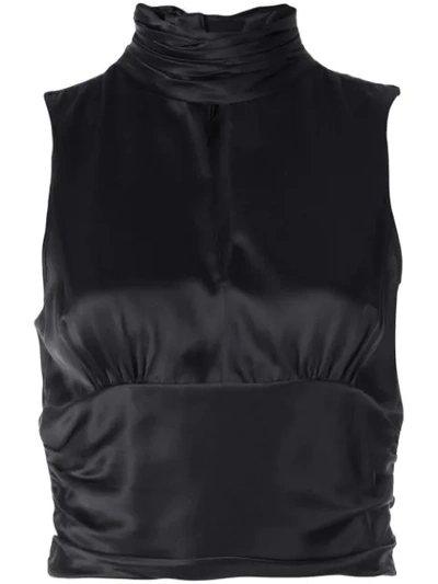 Cinq À Sept Capri Keyhole Turtleneck Sleeveless Silk Crop Top In Black