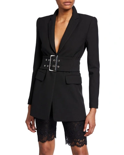 Pinko Two-button Boyfriend Blazer With Wide Belt In Black