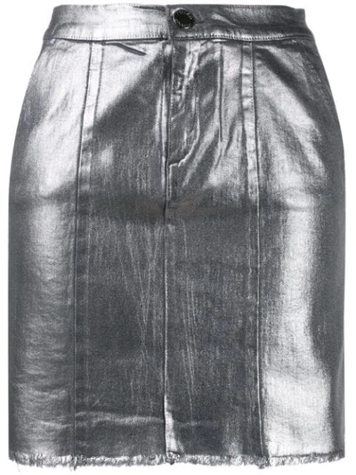 Pinko Silver Denim Mini Skirt In I56 Grey