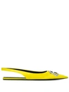 Balenciaga Knife Logo-embellished Satin Point-toe Flats In Yellow