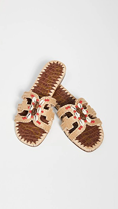 Sam Edelman Women's Bradie Beaded Raffia Slide Sandals In Almond