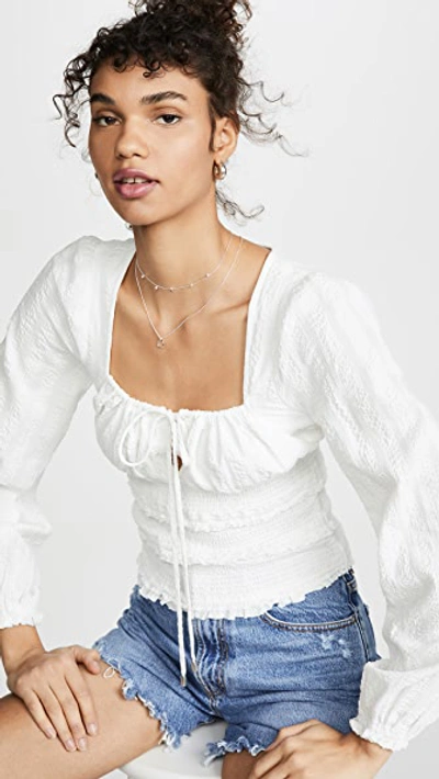 Free People Lolita White Smocked Cotton Top In Ivory