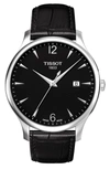 Tissot Tradition Black Leather Strap Watch, 42mm In Black/ Silver