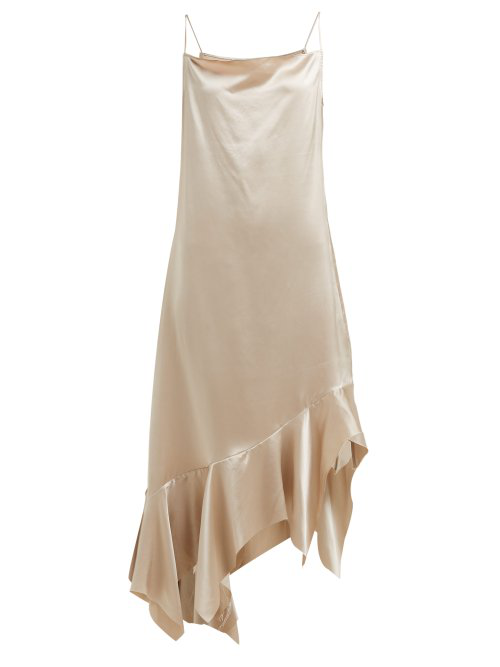 Marques' Almeida Asymmetric Silk-Charmeuse Midi Dress In Beige | ModeSens