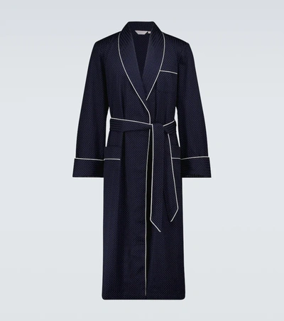 Derek Rose Polka-dot Jacquard-stripe Cotton Robe In Blue