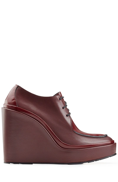 Jil Sander Platform Leather Derby Shoes In Dark Red