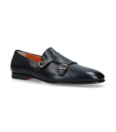 Santoni Carlos Double Monk-straps Leather Shoes In Black